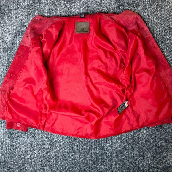 Vtg St. Johns Bay Womens Red Genuine Suede Leather Jacket Petite Medium - Picture 9 of 14